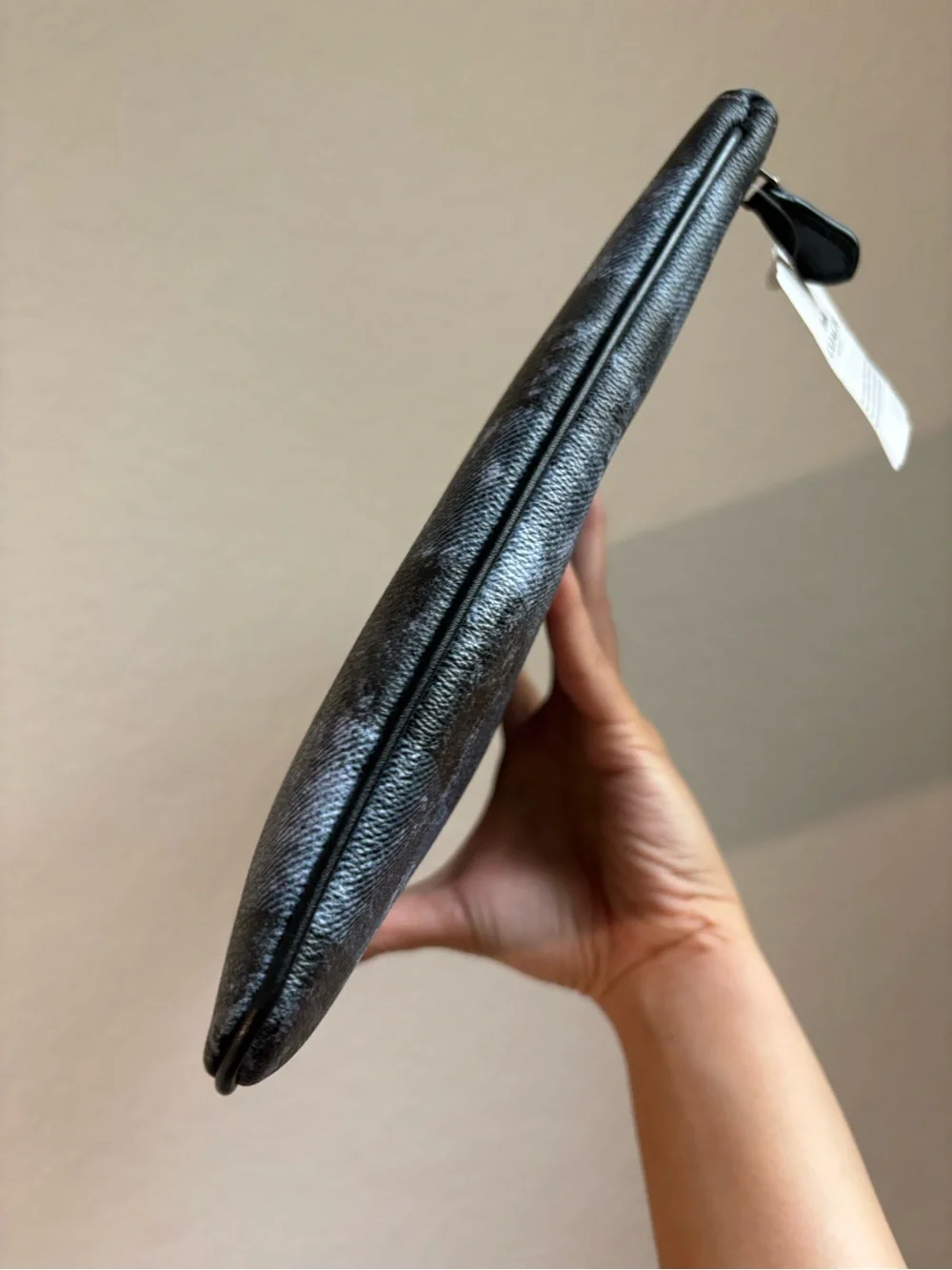 COACH Black and Gray Check Tablet Travel Pouch